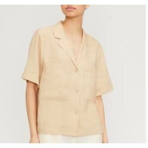 Everlane XL Shirt Linen Notch Khaki Button Front Top Short Sleeve Blouse